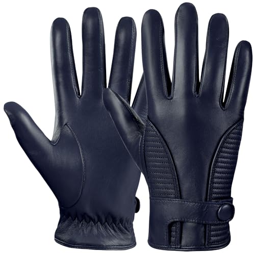 GSG SINCE 1998 Lederhandschuhe Herren Gefüttert - Mit warmem Kaschmir-Wollfutter & chromfrei gegerbtem Schafsleder - Thermo Handschuhe Herren mit Touchscreen Navy blau L von GSG SINCE 1998