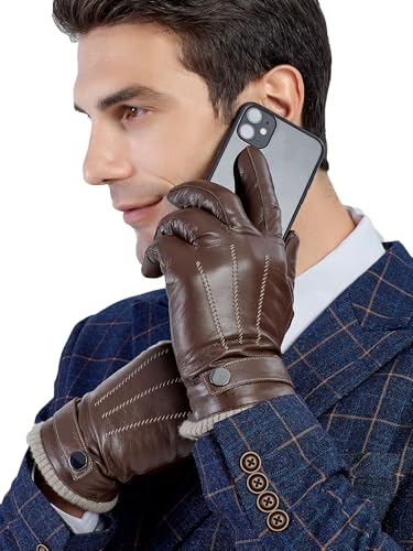 GSG SINCE 1998 Lederhandschuhe Herren aus echtem mit Futter Warm Wolle Gefüttert Touchscreen Lammfell Handschuhe Winter Braun S von GSG SINCE 1998