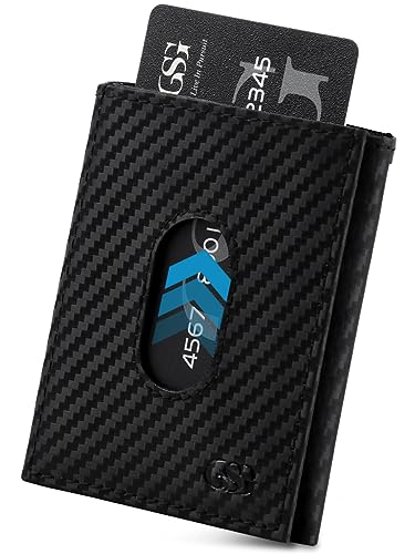 GSG Slim Wallet mit Münzfach RFID-Schutz Klein Geldbörse Herren & Damen Mini Kartenetui Kreditkartenetui Portmonee Leder Portemonnaie Geldbeutel Schwarz(Karbonfaser). von GSG SINCE 1998