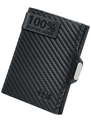 GSG Slim Wallet mit Münzfach RFID-Schutz Klein Geldbörse Herren & Damen Mini Kartenetui Kreditkartenetui Portmonee Leder Portemonnaie Geldbeutel Schwarz(Kohlefaser) von GSG SINCE 1998