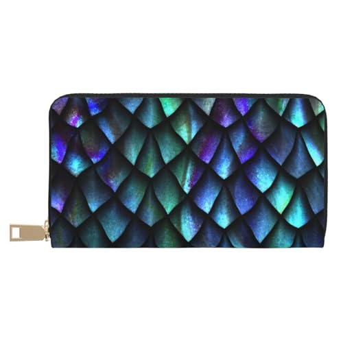 GSGCSBYMLG 3D Magical Dragon Scales Pattern Printed Leather Wallet Large Travel Wallet Men Women Zip Clutch Card Holder, weiß, Einheitsgröße von GSGCSBYMLG