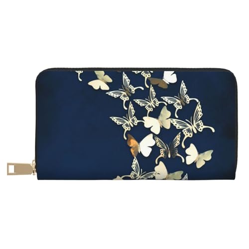 GSGCSBYMLG 3D Metalic Butterfly Printed Leather Wallet Large Travel Wallet Men Women Zip Clutch Card Holder, weiß, Einheitsgröße von GSGCSBYMLG