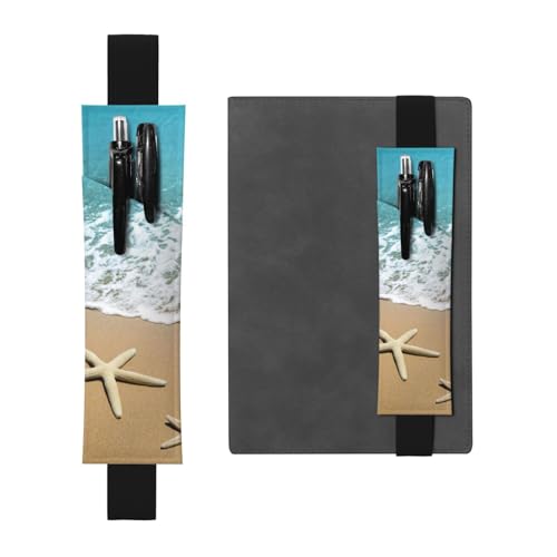 GSGCSBYMLG 3D Schöner Seestern am Strand Sand bedrucktes Leder Stifthalter Lesezeichen Federmäppchen, Schwarz , Einheitsgröße, Münztasche von GSGCSBYMLG