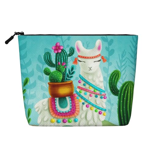 GSGCSBYMLG Alpaka-bedruckte Make-up-Tasche aus künstlichem Hanf, Reise-Kulturbeutel, Organizer-Tasche, Schwarz , Einheitsgröße von GSGCSBYMLG