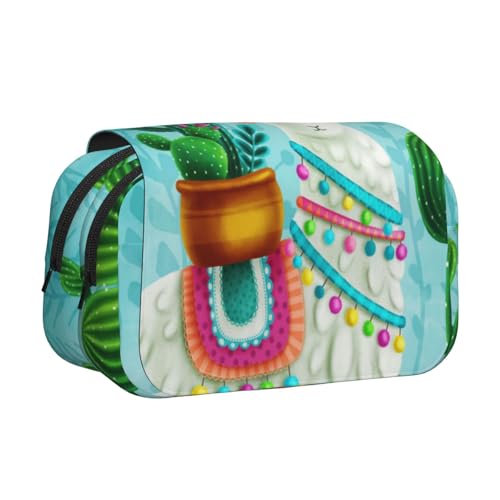 GSGCSBYMLG Alpaka-bedrucktes doppeltes Klapp-Federmäppchen, tragbares Schreibwarenetui, Schwarz , Einheitsgröße, Münztasche von GSGCSBYMLG