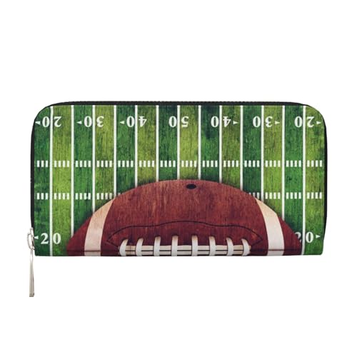 GSGCSBYMLG American Football Field and Ball Printed Leather Hand Wallet Men Women Zip Clutch Card Holder, Schwarz , Einheitsgröße von GSGCSBYMLG