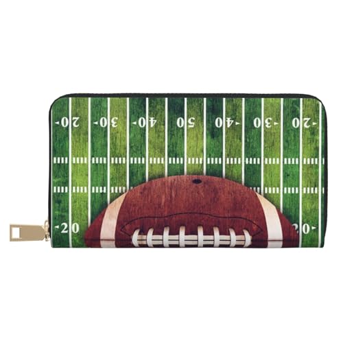 GSGCSBYMLG American Football Field and Ball Printed Leather Wallet Large Travel Wallet Men Women Zip Clutch Card Holder, weiß, Einheitsgröße von GSGCSBYMLG