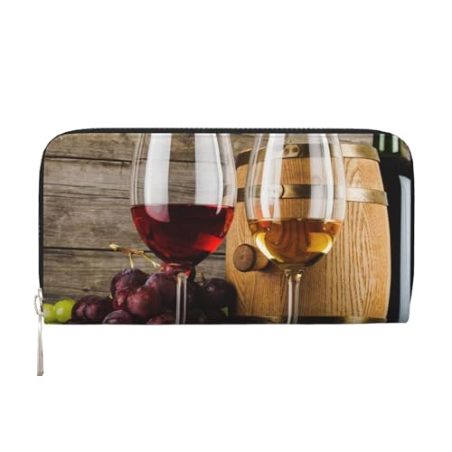 GSGCSBYMLG Art Red Wine Galsses & Grapes Printed Leather Hand Wallet Men Women Zip Clutch Card Holder, Schwarz , Einheitsgröße von GSGCSBYMLG