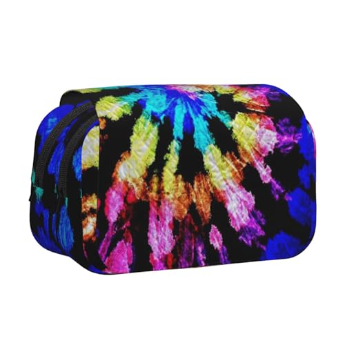 GSGCSBYMLG Batik-bedrucktes doppeltes Klapp-Federmäppchen, tragbares Schreibwarenetui, Schwarz , Einheitsgröße, Münztasche von GSGCSBYMLG