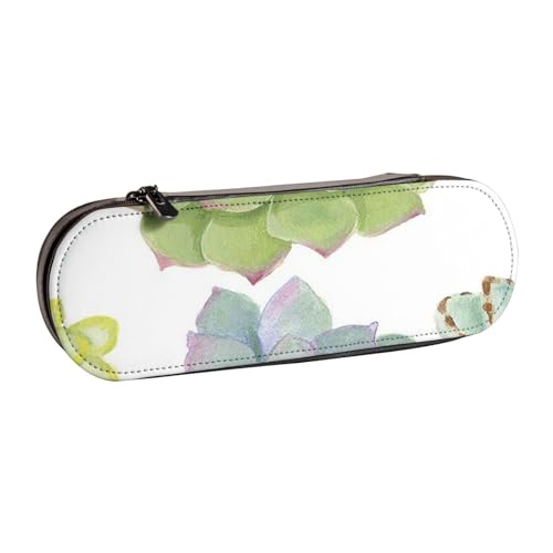 GSGCSBYMLG Bedrucktes Federmäppchen aus Leder mit Kaktus-Sukkulenten von GSGCSBYMLG