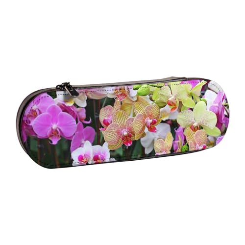 GSGCSBYMLG Bedrucktes Federmäppchen aus Leder mit Orchideen-Motiv von GSGCSBYMLG