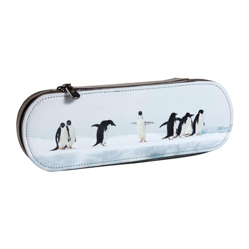 GSGCSBYMLG Bedrucktes Federmäppchen aus Leder mit Pinguine auf dem Eisberg von GSGCSBYMLG