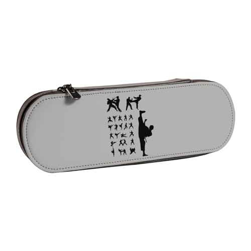 GSGCSBYMLG Bedrucktes Federmäppchen aus Leder mit Silhouetten von Martial Arts von GSGCSBYMLG