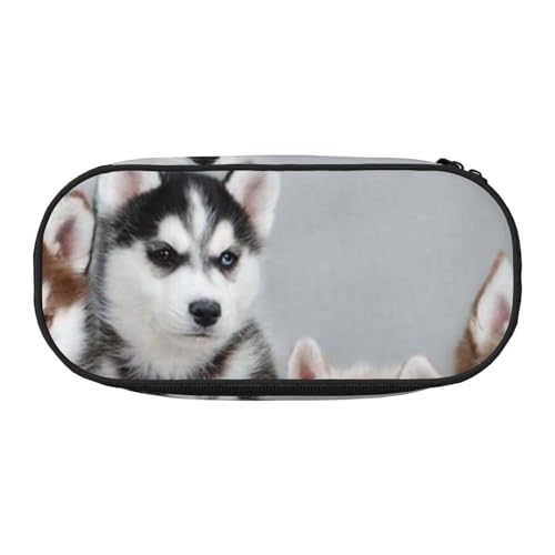 GSGCSBYMLG Bedrucktes Federmäppchen mit Husky-Welpen-Motiv, tragbares Schreibwarenetui, Schwarz , Einheitsgröße, Münztasche von GSGCSBYMLG