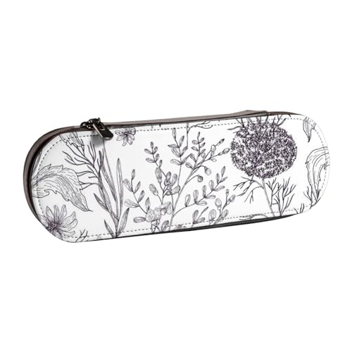 GSGCSBYMLG Bedrucktes Leder-Federmäppchen mit Blumenkräutern und krautigen Pflanzen, Schreibwaren-Tasche von GSGCSBYMLG