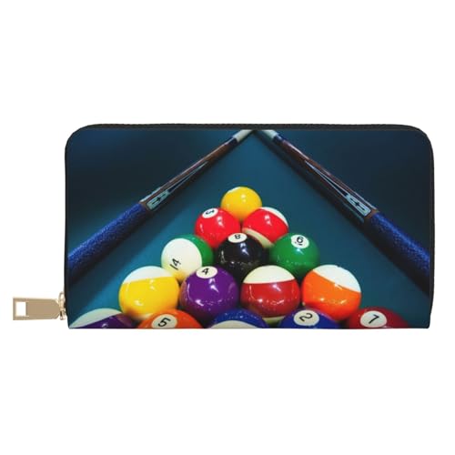 GSGCSBYMLG Billard bedruckte Ledergeldbörse große Reisebrieftasche Herren Damen Reißverschluss Clutch Kartenhalter, weiß, Einheitsgröße von GSGCSBYMLG