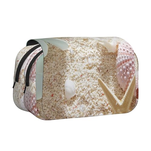 GSGCSBYMLG Blaue Zen-Blume mit Seestern am Strand, bedrucktes doppeltes Klapp-Federmäppchen, tragbares Schreibwarenetui, Schwarz , Einheitsgröße, Münztasche von GSGCSBYMLG