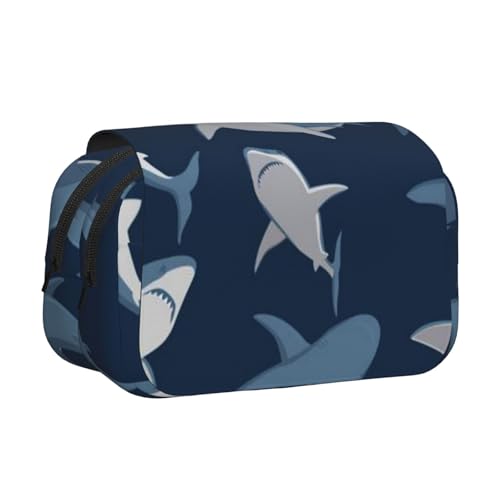 GSGCSBYMLG Blaues Federmäppchen mit Cartoon-Hai-Motiv, doppeltes Klappetui, tragbares Schreibwarenetui, Schwarz , Einheitsgröße, Münztasche von GSGCSBYMLG