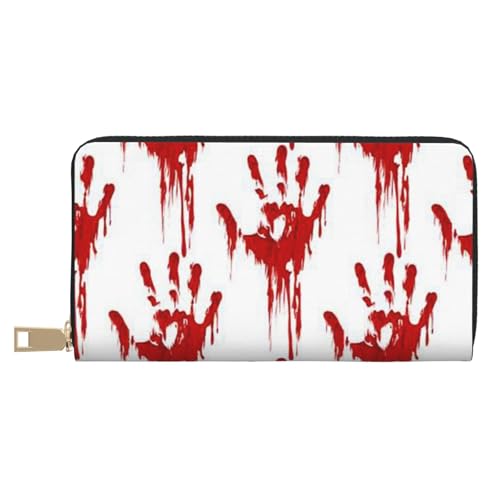 GSGCSBYMLG Bloody Handprints Printed Leather Wallet Large Travel Wallet Men Women Zip Clutch Card Holder, weiß, Einheitsgröße von GSGCSBYMLG