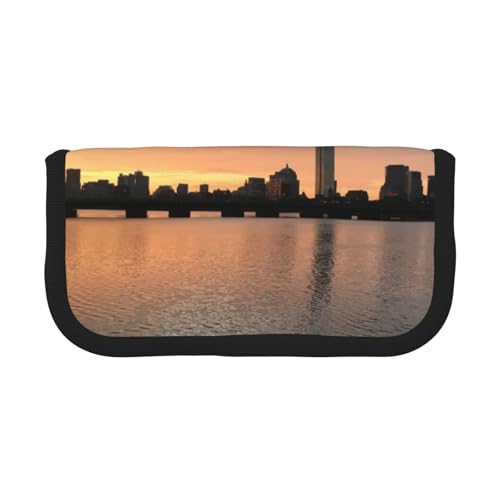 GSGCSBYMLG Boston Charles River City Skyline Sunset bedrucktes Leinen-Federmäppchen tragbare Schreibwaren-Tasche Aufbewahrungstasche von GSGCSBYMLG
