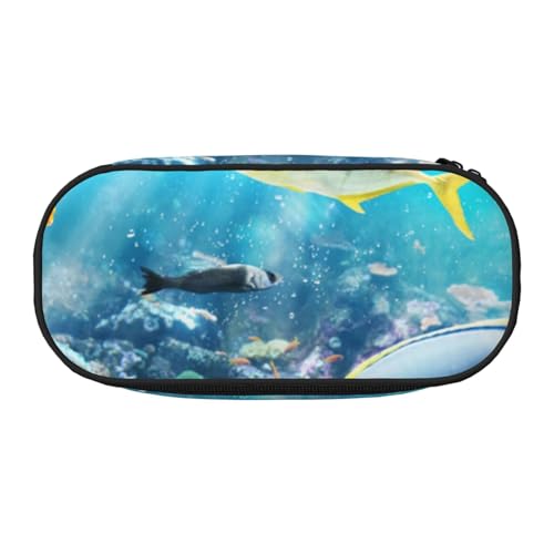 GSGCSBYMLG Buntes Federmäppchen mit 3D-Motiv und Meereslandschaft unter Wasser tropischer Fische, bedrucktes Federmäppchen, tragbares Schreibwarenetui, Schwarz , Einheitsgröße, Münztasche von GSGCSBYMLG