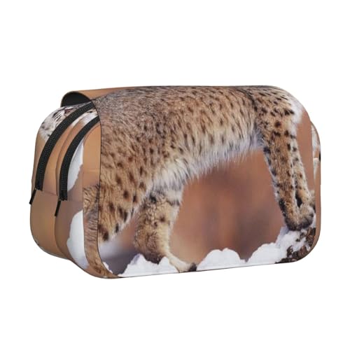 GSGCSBYMLG Canada Lynx bedrucktes doppeltes Klapp-Federmäppchen, tragbares Schreibwarenetui, Schwarz , Einheitsgröße, Münztasche von GSGCSBYMLG