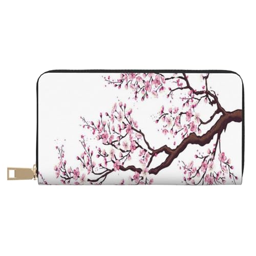 GSGCSBYMLG Cherry Blossoms Tree Printed Leather Wallet Large Travel Wallet Men Women Zip Clutch Card Holder, weiß, Einheitsgröße von GSGCSBYMLG