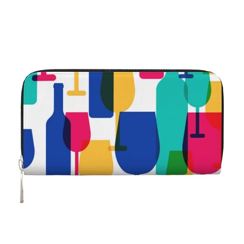 GSGCSBYMLG Cocktailgläser und Weinflaschen bedrucktes Leder Handtasche Herren Damen Reißverschluss Clutch Kartenhalter, Schwarz , Einheitsgröße von GSGCSBYMLG