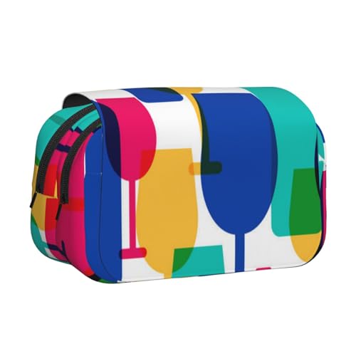 GSGCSBYMLG Cocktailgläser und Weinflaschen bedrucktes doppeltes Klapp-Federmäppchen, tragbares Schreibwarenetui, Schwarz , Einheitsgröße, Münztasche von GSGCSBYMLG