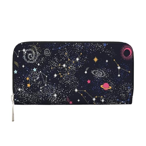 GSGCSBYMLG Constellation Star Clusters Galaxies Printed Leather Hand Wallet Men Women Zip Clutch Card Holder, Schwarz , Einheitsgröße von GSGCSBYMLG