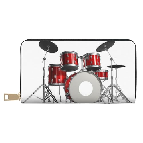 GSGCSBYMLG Cool Drum Set Printed Leather Wallet Large Travel Wallet Men Women Zip Clutch Card Holder, weiß, Einheitsgröße von GSGCSBYMLG