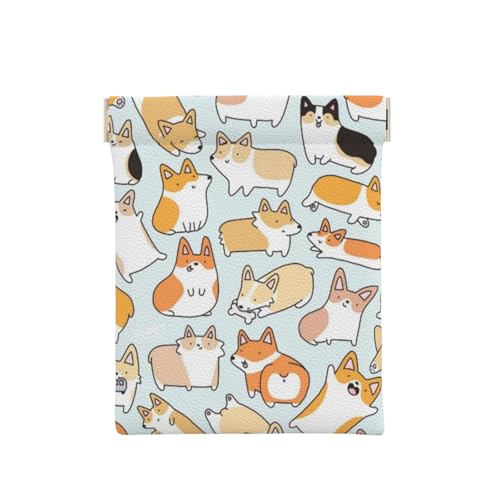 GSGCSBYMLG Corgi Dog bedruckte tragbare Münztasche, Leder, Schleuder-Münzgeldbörse, weiß, Einheitsgröße, Klassisch von GSGCSBYMLG