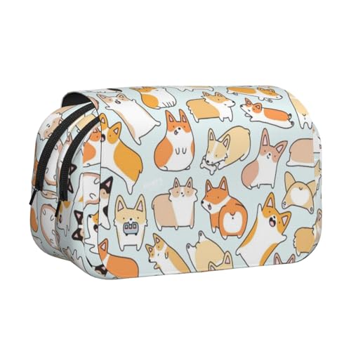 GSGCSBYMLG Corgi Federmäppchen mit Hundemotiv, doppeltes Klappetui, tragbares Schreibwarenetui, Schwarz , Einheitsgröße, Münztasche von GSGCSBYMLG