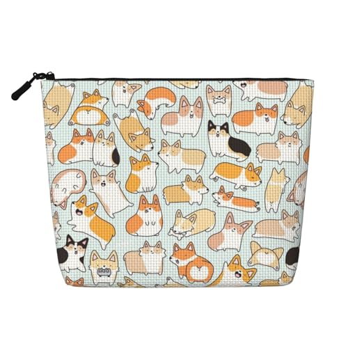 GSGCSBYMLG Corgi Make-up-Tasche aus künstlichem Hanf mit Hundemotiv, Reise-Kulturbeutel, Organizer-Tasche, Schwarz , Einheitsgröße von GSGCSBYMLG