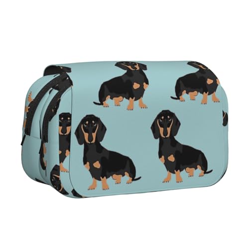 GSGCSBYMLG Dackel Weiner Pet Dogs bedrucktes Doppel-Klapp-Federmäppchen, tragbares Schreibwarenetui, Schwarz , Einheitsgröße, Münztasche von GSGCSBYMLG