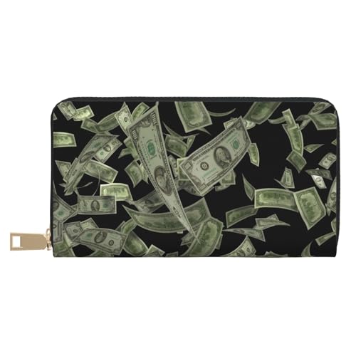 GSGCSBYMLG Dollar Sign Money Printed Leather Wallet Large Travel Wallet Men Women Zip Clutch Card Holder, weiß, Einheitsgröße von GSGCSBYMLG