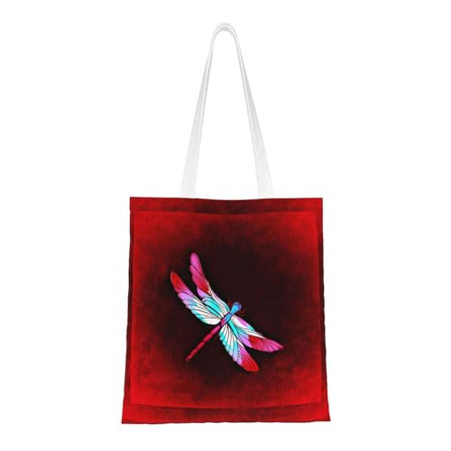 GSGCSBYMLG Einkaufstasche, Libelle auf rotem Hintergrund, bedruckte Tragetasche, waschbare Aufbewahrungstasche GSGCSBYMLG Einkaufstasche, Libelle auf rotem Hintergrund, bedruckte Tragetasche, waschbare Aufbewahrungstasche von GSGCSBYMLG