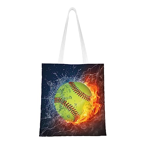 GSGCSBYMLG Einkaufstasche, Motiv: Softball-Baseball-Baseball auf Feuer und Wasser, waschbare Aufbewahrungstasche, Orange GSGCSBYMLG Einkaufstasche, Motiv: Softball-Baseball-Baseball auf Feuer und Wasser, waschbare Aufbewahrungstasche, Orange von GSGCSBYMLG