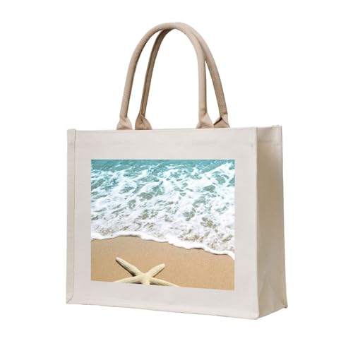 GSGCSBYMLG Einkaufstasche aus Segeltuch mit 3D-Motiv und schönem Seestern am Strand, Sanddruck GSGCSBYMLG Einkaufstasche aus Segeltuch mit 3D-Motiv und schönem Seestern am Strand, Sanddruck von GSGCSBYMLG