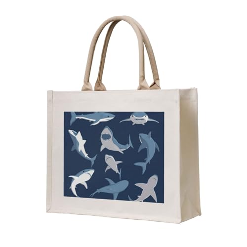GSGCSBYMLG Einkaufstasche aus Segeltuch mit Cartoon-Hai-Motiv, Blau GSGCSBYMLG Einkaufstasche aus Segeltuch mit Cartoon-Hai-Motiv, Blau von GSGCSBYMLG