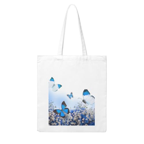GSGCSBYMLG Einkaufstasche aus Segeltuch mit blauem Schmetterlings-Aufdruck, waschbare Einkaufstasche GSGCSBYMLG Einkaufstasche aus Segeltuch mit blauem Schmetterlings-Aufdruck, waschbare Einkaufstasche von GSGCSBYMLG