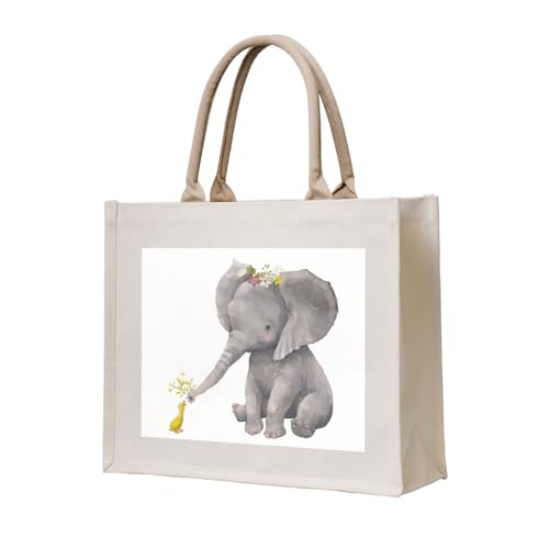 GSGCSBYMLG Einkaufstasche aus Segeltuch mit niedlichem Elefant mit Kranz und kleiner Ente GSGCSBYMLG Einkaufstasche aus Segeltuch mit niedlichem Elefant mit Kranz und kleiner Ente von GSGCSBYMLG