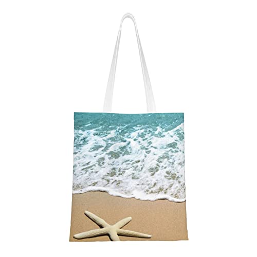 GSGCSBYMLG Einkaufstasche mit 3D-Motiv und schönem Seestern am Strand, mit Sanddruck, waschbare Aufbewahrungstasche GSGCSBYMLG Einkaufstasche mit 3D-Motiv und schönem Seestern am Strand, mit Sanddruck, waschbare Aufbewahrungstasche von GSGCSBYMLG