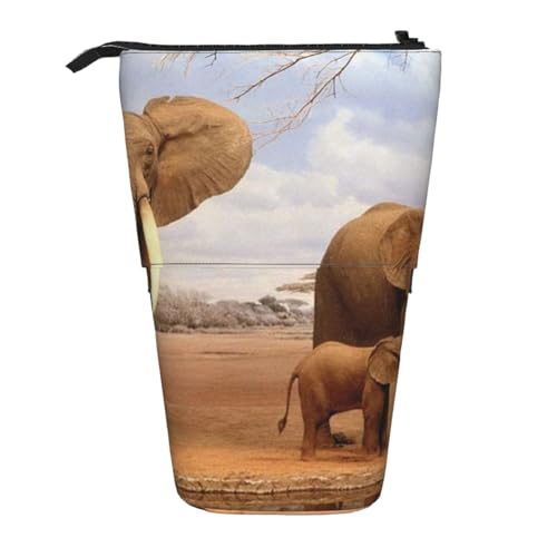 GSGCSBYMLG Elefantenfamilie bedrucktes Teleskop-Federmäppchen, vertikal von GSGCSBYMLG