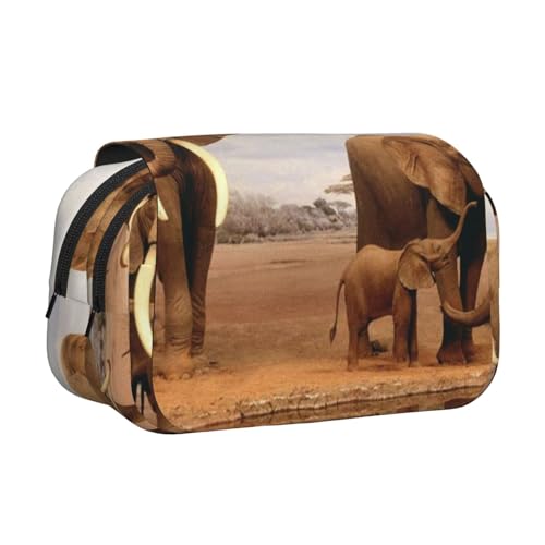 GSGCSBYMLG Elefantenfamilie bedrucktes doppeltes Klapp-Federmäppchen, tragbares Schreibwarenetui, Schwarz , Einheitsgröße, Münztasche von GSGCSBYMLG