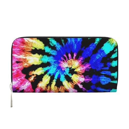 GSGCSBYMLG Exotic Tribe Tie Dye Style Printed Leather Hand Wallet Men Women Zip Clutch Card Holder, Schwarz , Einheitsgröße von GSGCSBYMLG
