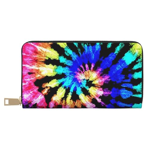 GSGCSBYMLG Exotic Tribe Tie Dye Style Printed Leather Wallet Large Travel Wallet Men Women Zip Clutch Card Holder, weiß, Einheitsgröße von GSGCSBYMLG
