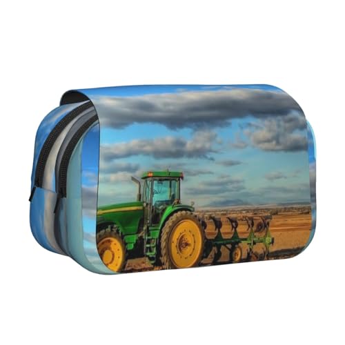 GSGCSBYMLG Fantasy Farm Traktor bedrucktes Doppel-Klapp-Federmäppchen, tragbares Schreibwarenetui, Schwarz , Einheitsgröße, Münztasche von GSGCSBYMLG