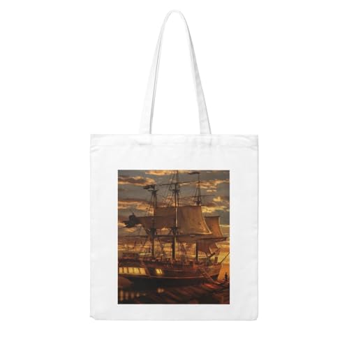 GSGCSBYMLG Fantasy Piratenschiff bedruckte Einkaufstasche aus Segeltuch, waschbare Einkaufstasche GSGCSBYMLG Fantasy Piratenschiff bedruckte Einkaufstasche aus Segeltuch, waschbare Einkaufstasche von GSGCSBYMLG