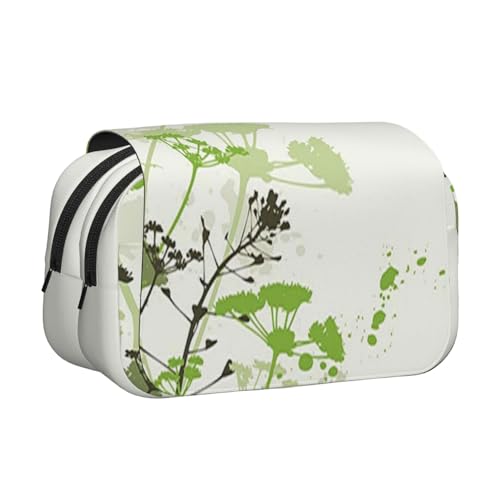 GSGCSBYMLG Federmäppchen, Blattwerk und Kräuter mit Libellen, geflügelt, doppeltes Klappetui, tragbares Schreibwarenetui, Schwarz , Einheitsgröße, Münztasche von GSGCSBYMLG